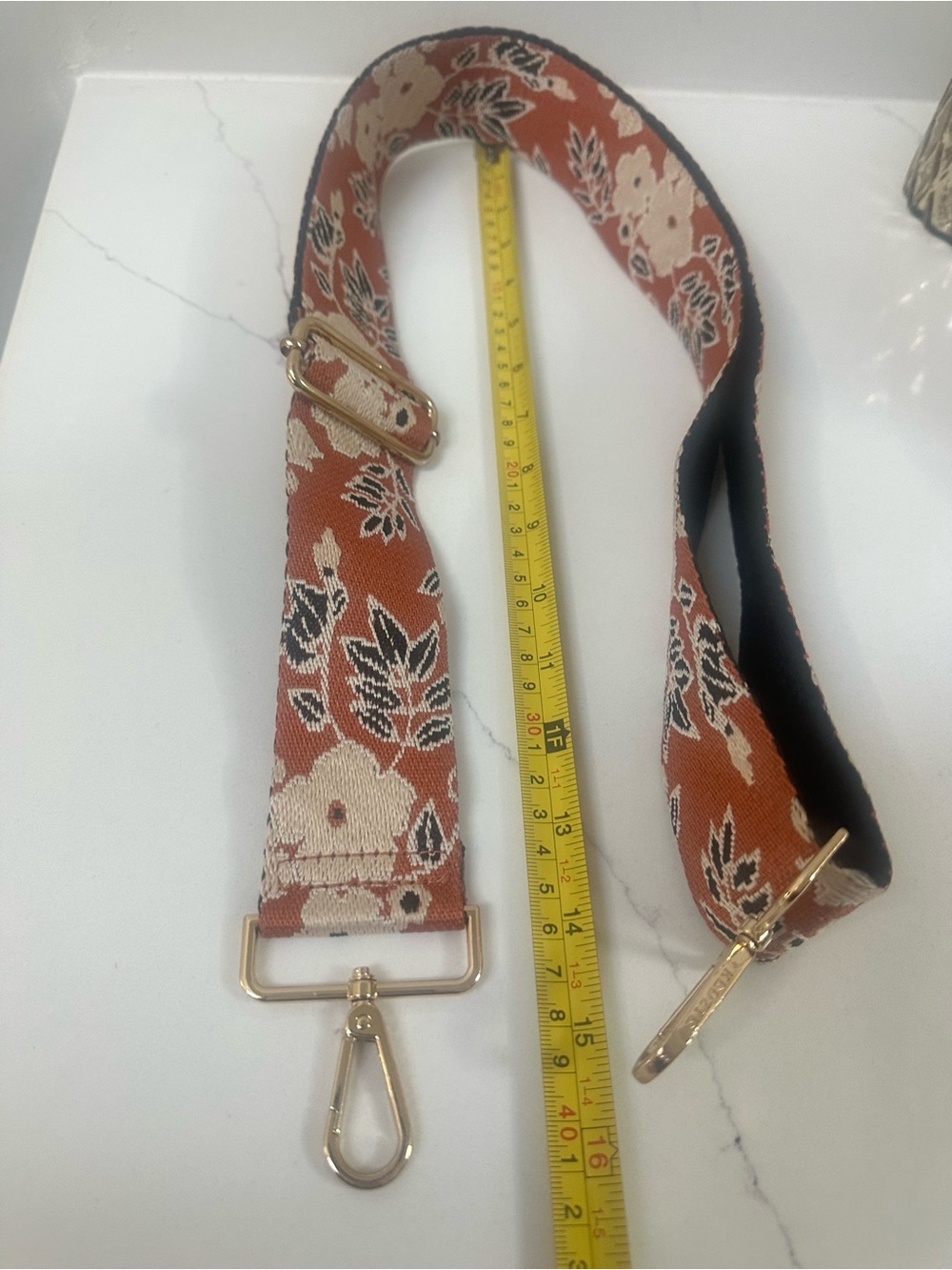 Kedzie Floral Jacquard Adjustable Purse Guitar bag Strap in Rust - Picture 4 of 6
